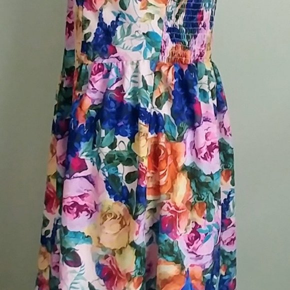 Summer Beach Corset Dress Strappy Colourful Floral Smocked Open Back Light Fairy - Picture 5 of 8